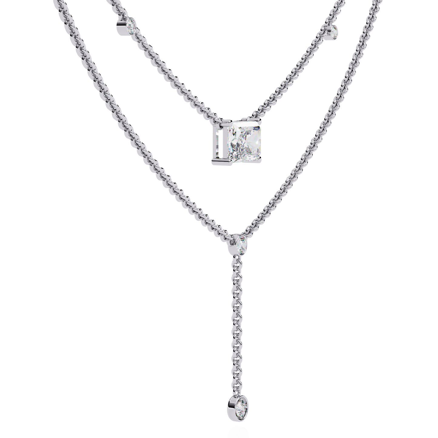 18k Solid Gold Radiant And Round 1.72 Ct  Cut Lab Grown Diamond Elegant Solitaire Cluster Daily Wear Necklace - HIGHCARAT DIAMONDS