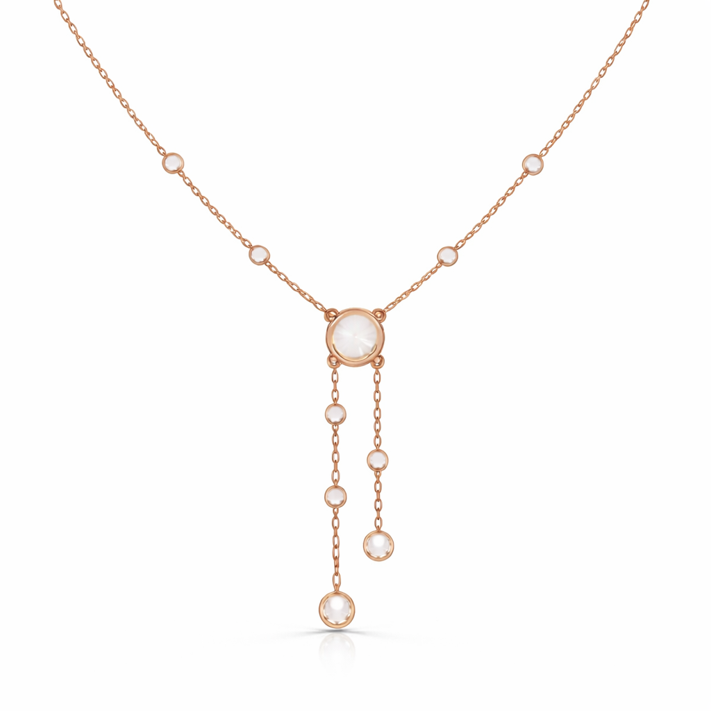 18k Solid Gold  Round Cut Lab Grown White Colorless  Diamond Art Deco Vintage Party Wear Anek Necklace - HIGHCARAT DIAMONDS
