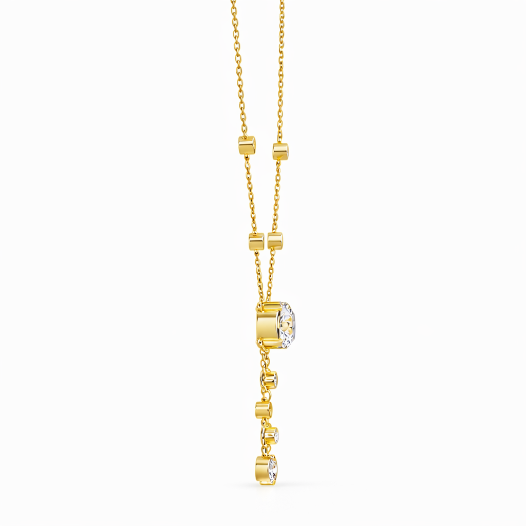 18k Solid Gold  Round Cut Lab Grown White Colorless  Diamond Art Deco Vintage Party Wear Anek Necklace - HIGHCARAT DIAMONDS