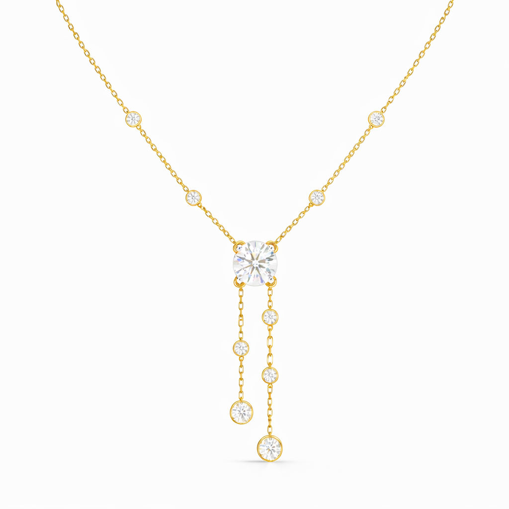 18k Solid Gold  Round Cut Lab Grown White Colorless  Diamond Art Deco Vintage Party Wear Anek Necklace - HIGHCARAT DIAMONDS
