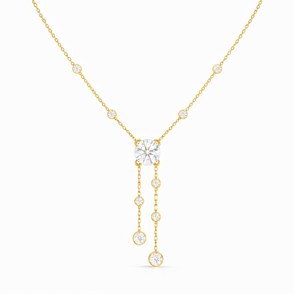 18k Solid Gold  Round Cut Lab Grown White Colorless  Diamond Art Deco Vintage Party Wear Anek Necklace - HIGHCARAT DIAMONDS