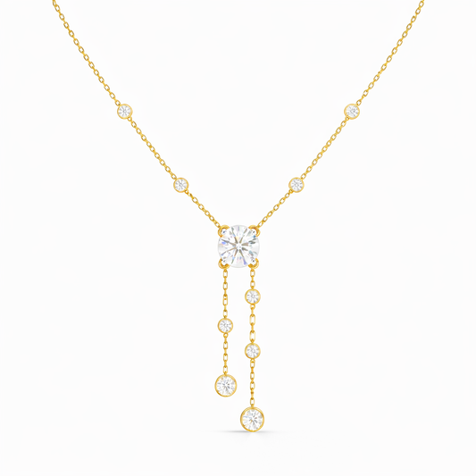 18k Solid Gold  Round Cut Lab Grown White Colorless  Diamond Art Deco Vintage Party Wear Anek Necklace - HIGHCARAT DIAMONDS