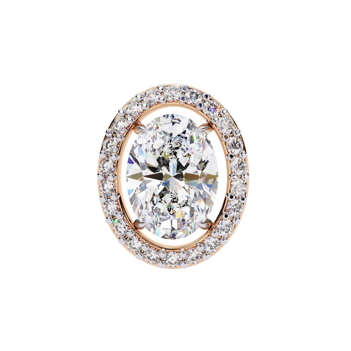 18k Solid Rose Gold Oval And Round Cut Diamond Minimalist Halo Prong Set Dainty Stud Bridesmaid Earring - HIGHCARAT DIAMONDS