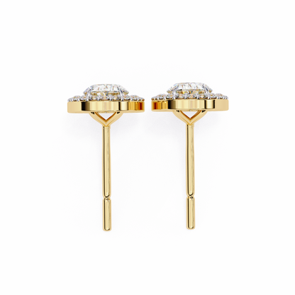 18k Solid Rose Gold Oval And Round Cut Diamond Minimalist Halo Prong Set Dainty Stud Bridesmaid Earring - HIGHCARAT DIAMONDS