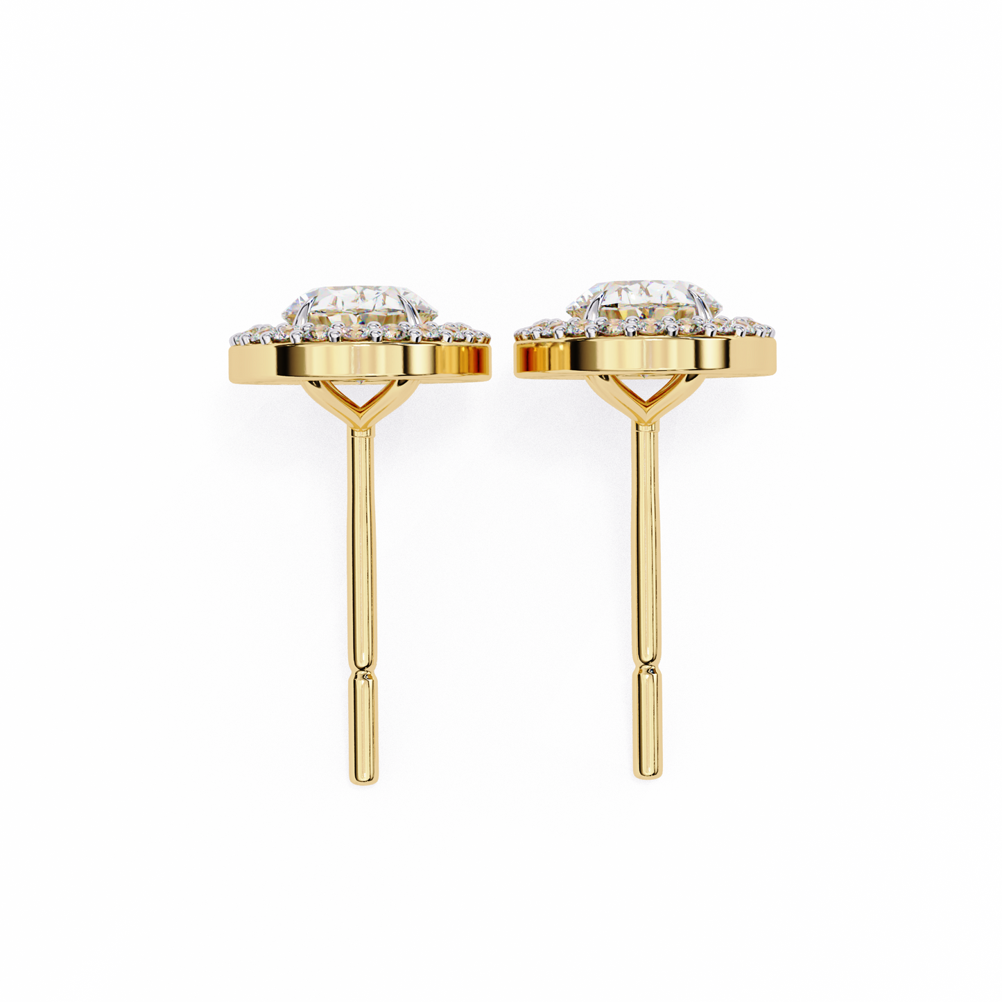 18k Solid Rose Gold Oval And Round Cut Diamond Minimalist Halo Prong Set Dainty Stud Bridesmaid Earring - HIGHCARAT DIAMONDS