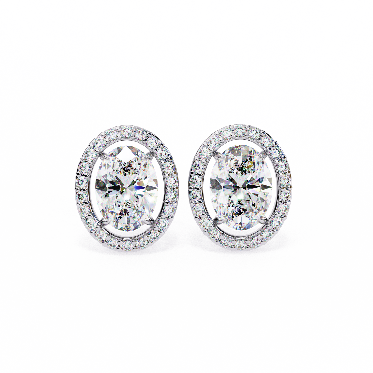 18k Solid Rose Gold Oval And Round Cut Diamond Minimalist Halo Prong Set Dainty Stud Bridesmaid Earring - HIGHCARAT DIAMONDS