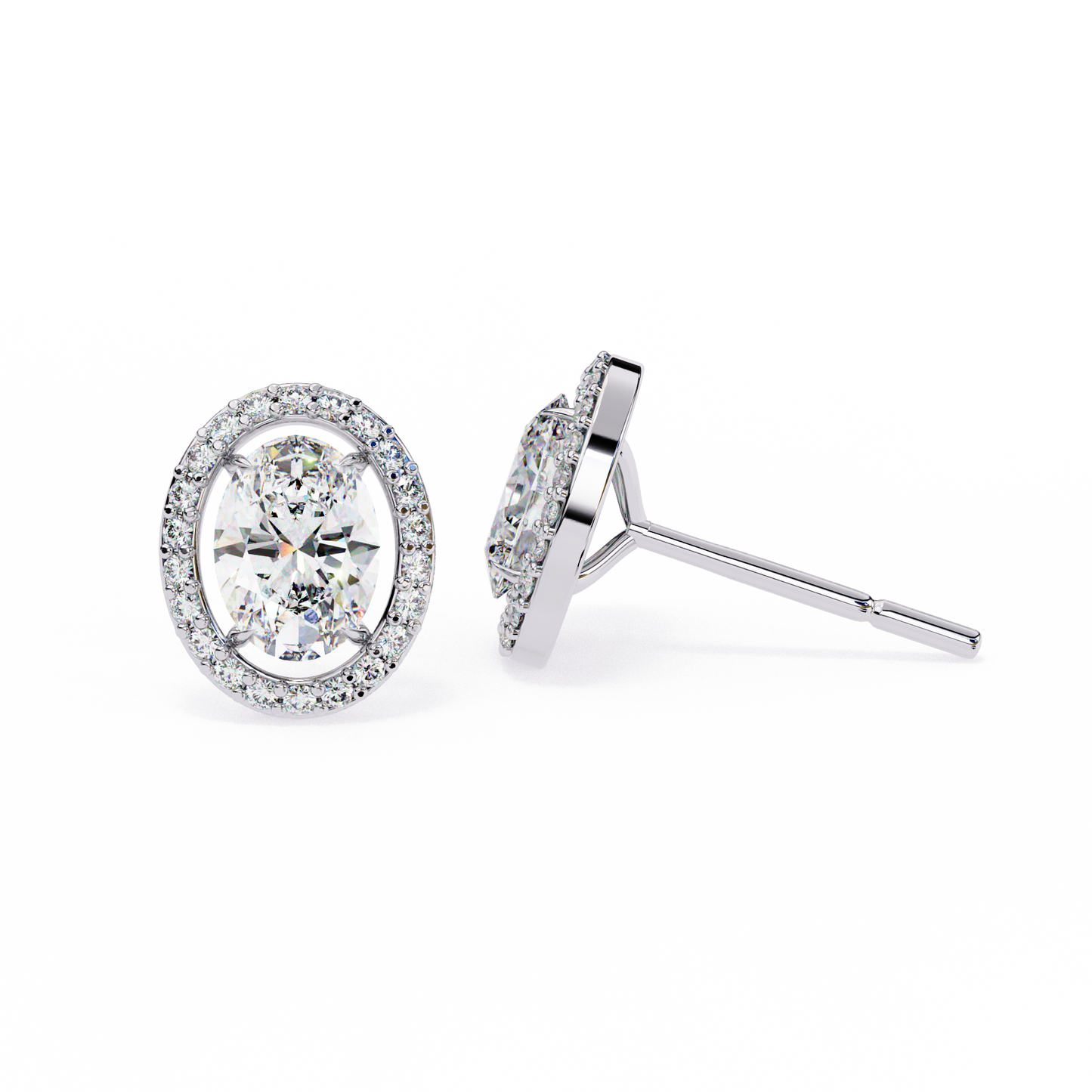 18k Solid Rose Gold Oval And Round Cut Diamond Minimalist Halo Prong Set Dainty Stud Bridesmaid Earring - HIGHCARAT DIAMONDS
