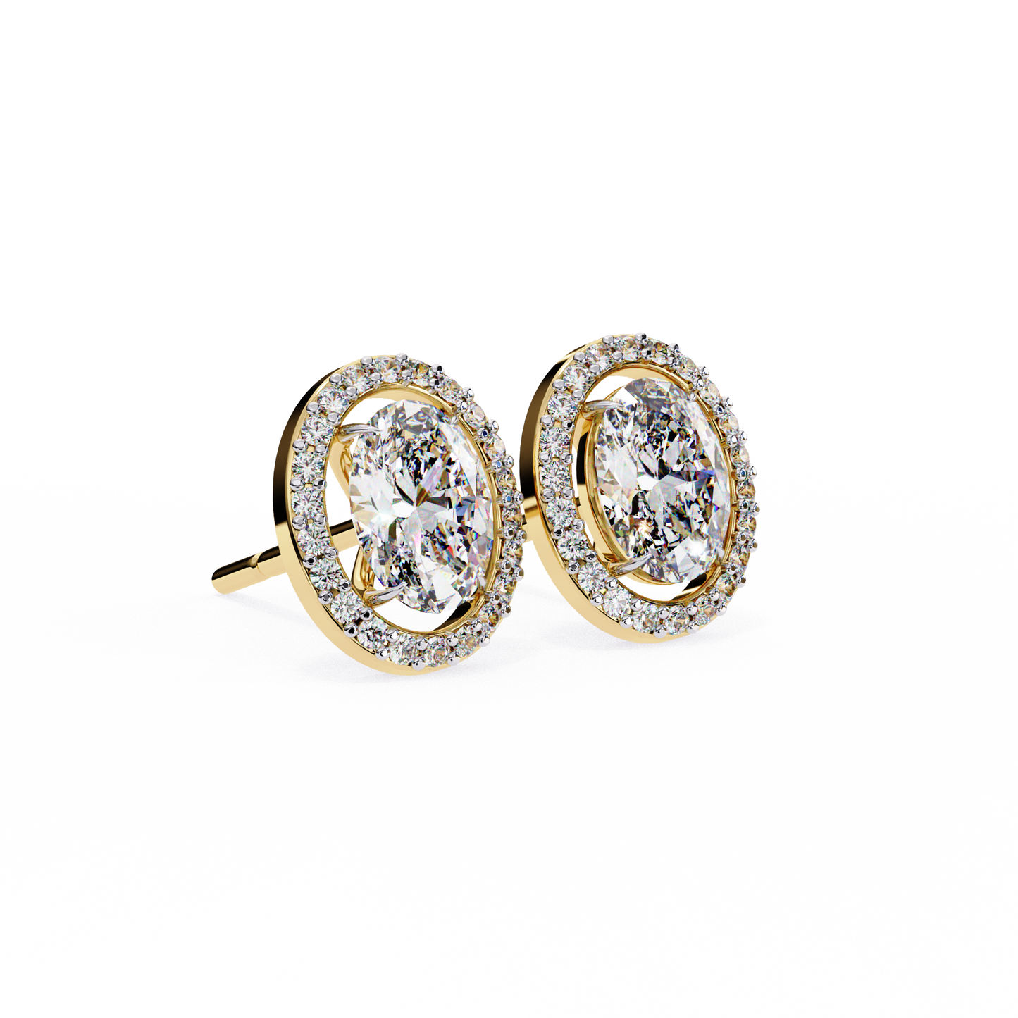 18k Solid Rose Gold Oval And Round Cut Diamond Minimalist Halo Prong Set Dainty Stud Bridesmaid Earring - HIGHCARAT DIAMONDS