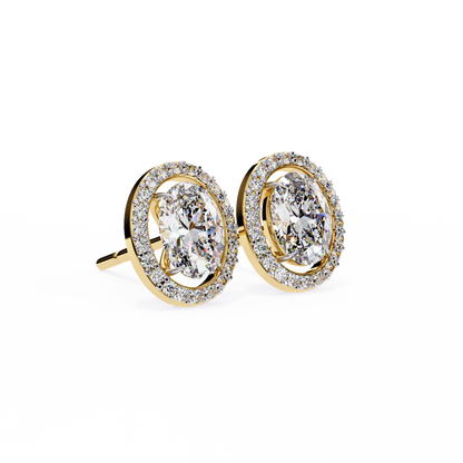 18k Solid Rose Gold Oval And Round Cut Diamond Minimalist Halo Prong Set Dainty Stud Bridesmaid Earring - HIGHCARAT DIAMONDS