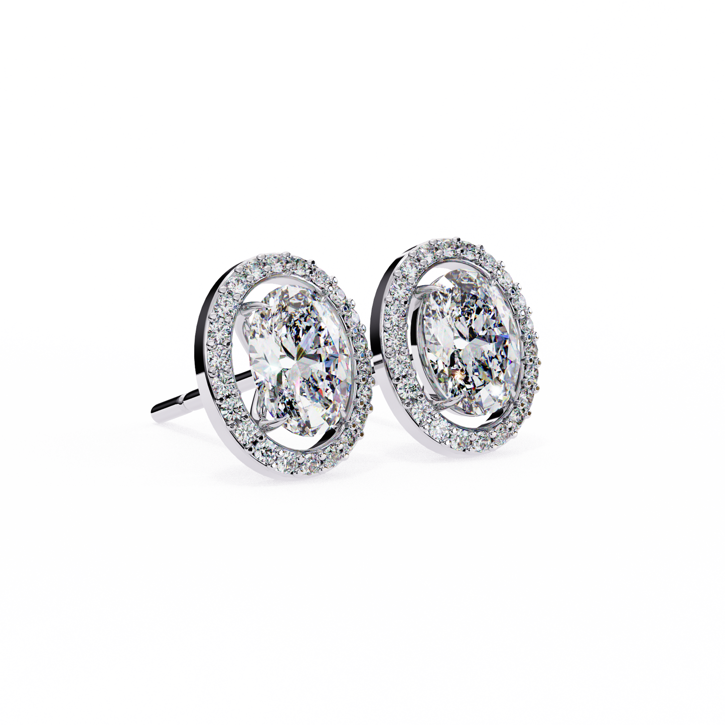 18k Solid Rose Gold Oval And Round Cut Diamond Minimalist Halo Prong Set Dainty Stud Bridesmaid Earring - HIGHCARAT DIAMONDS