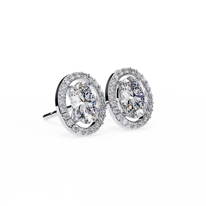 18k Solid Rose Gold Oval And Round Cut Diamond Minimalist Halo Prong Set Dainty Stud Bridesmaid Earring - HIGHCARAT DIAMONDS