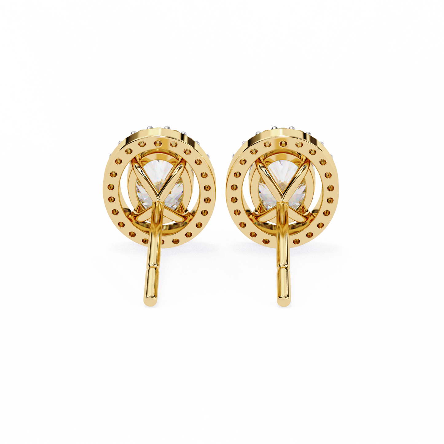 18k Solid Rose Gold Oval And Round Cut Diamond Minimalist Halo Prong Set Dainty Stud Bridesmaid Earring - HIGHCARAT DIAMONDS