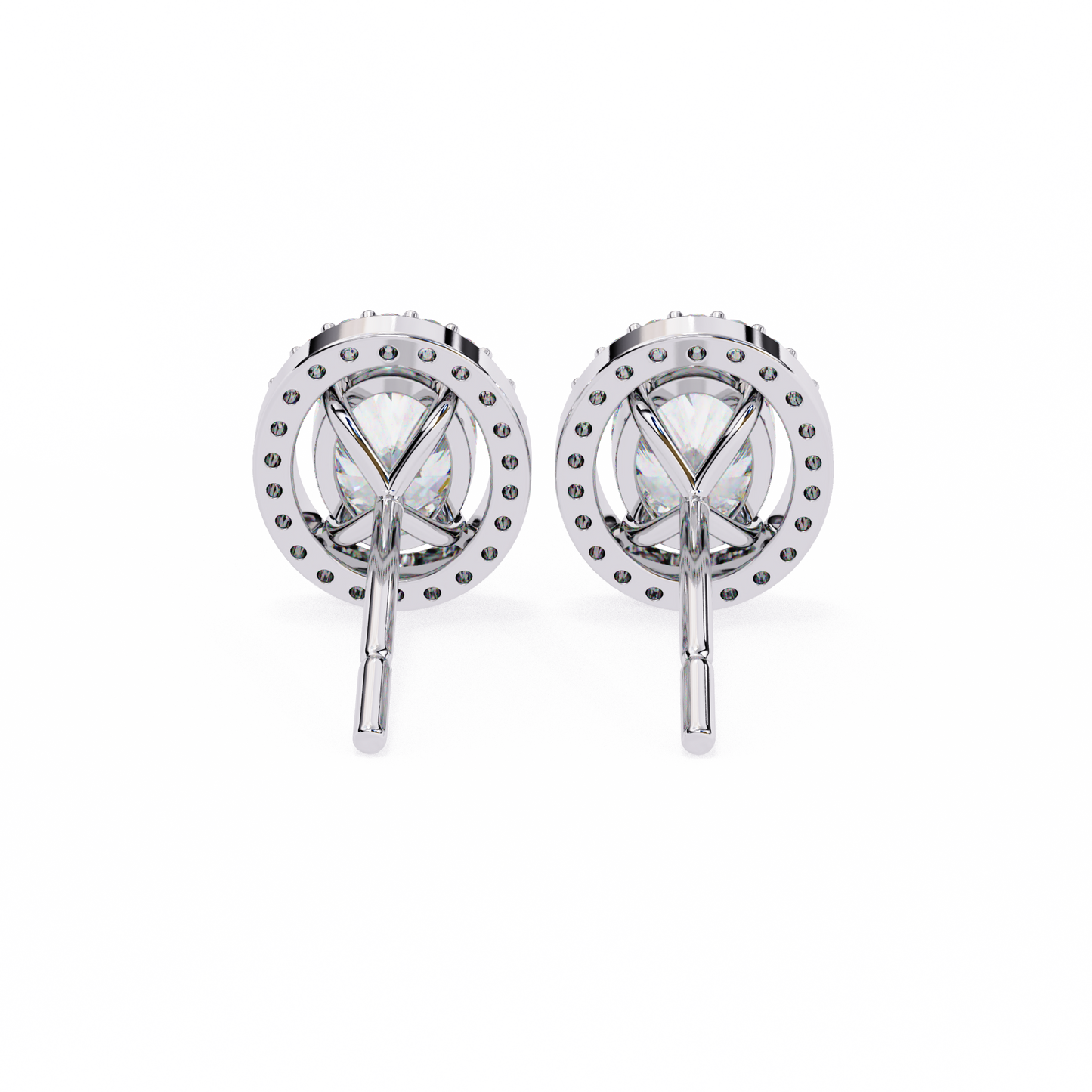 18k Solid Rose Gold Oval And Round Cut Diamond Minimalist Halo Prong Set Dainty Stud Bridesmaid Earring - HIGHCARAT DIAMONDS
