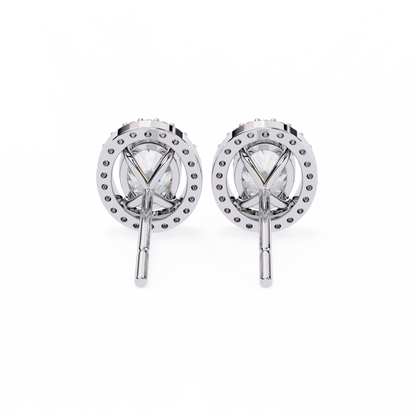 18k Solid Rose Gold Oval And Round Cut Diamond Minimalist Halo Prong Set Dainty Stud Bridesmaid Earring - HIGHCARAT DIAMONDS