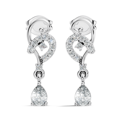 18k Solid White Gold Pear & Round Shape lab Grown Diamond Daily Wear Women Stunning Diamond Earrings