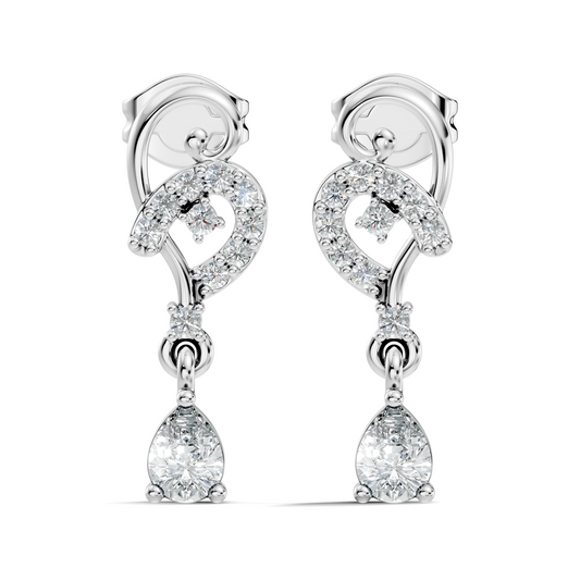 18k Solid White Gold Pear & Round Shape lab Grown Diamond Daily Wear Women Stunning Diamond Earrings