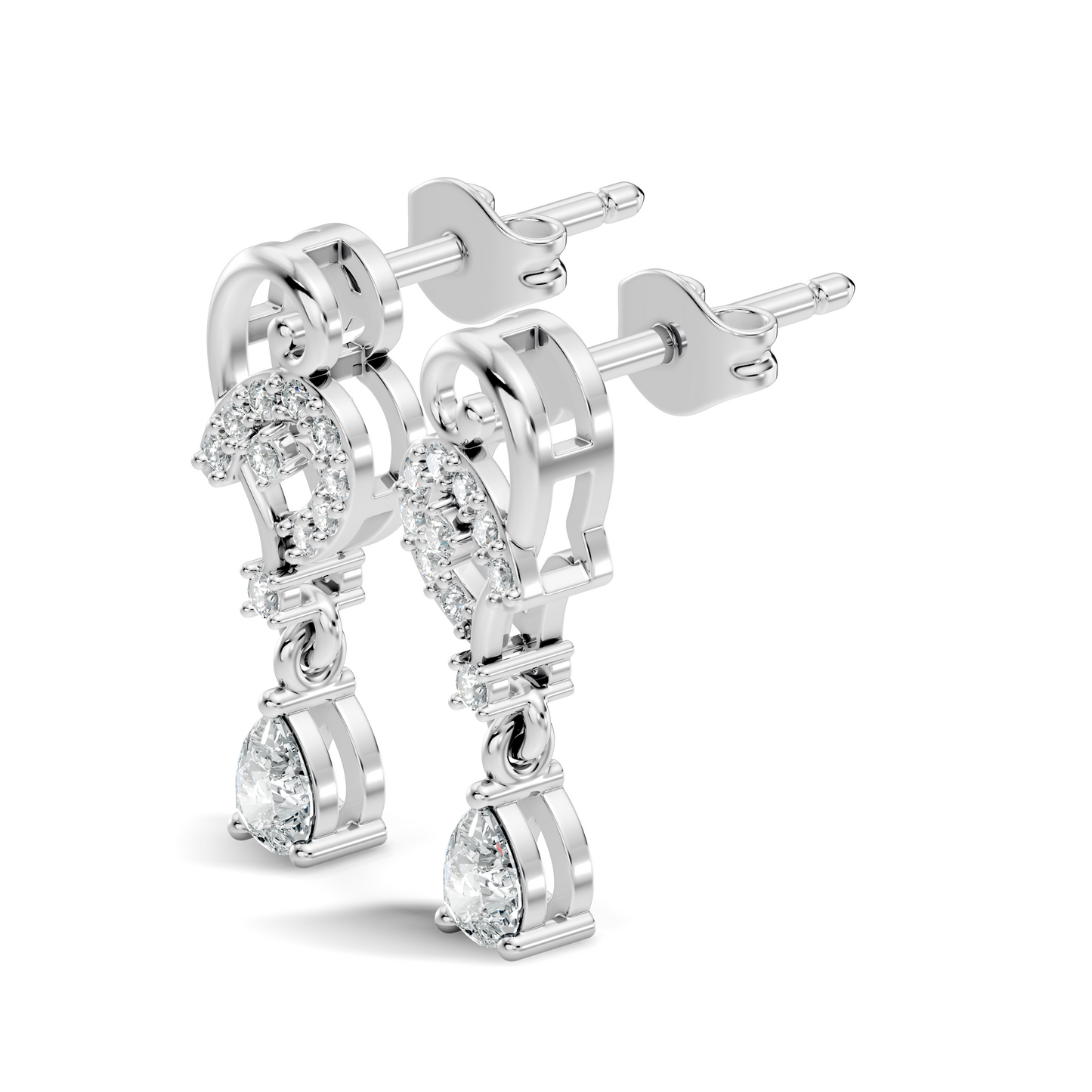 18k Solid White Gold Pear & Round Shape lab Grown Diamond Daily Wear Women Stunning Diamond Earrings