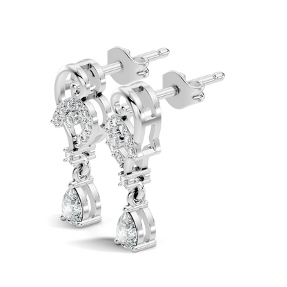 18k Solid White Gold Pear & Round Shape lab Grown Diamond Daily Wear Women Stunning Diamond Earrings