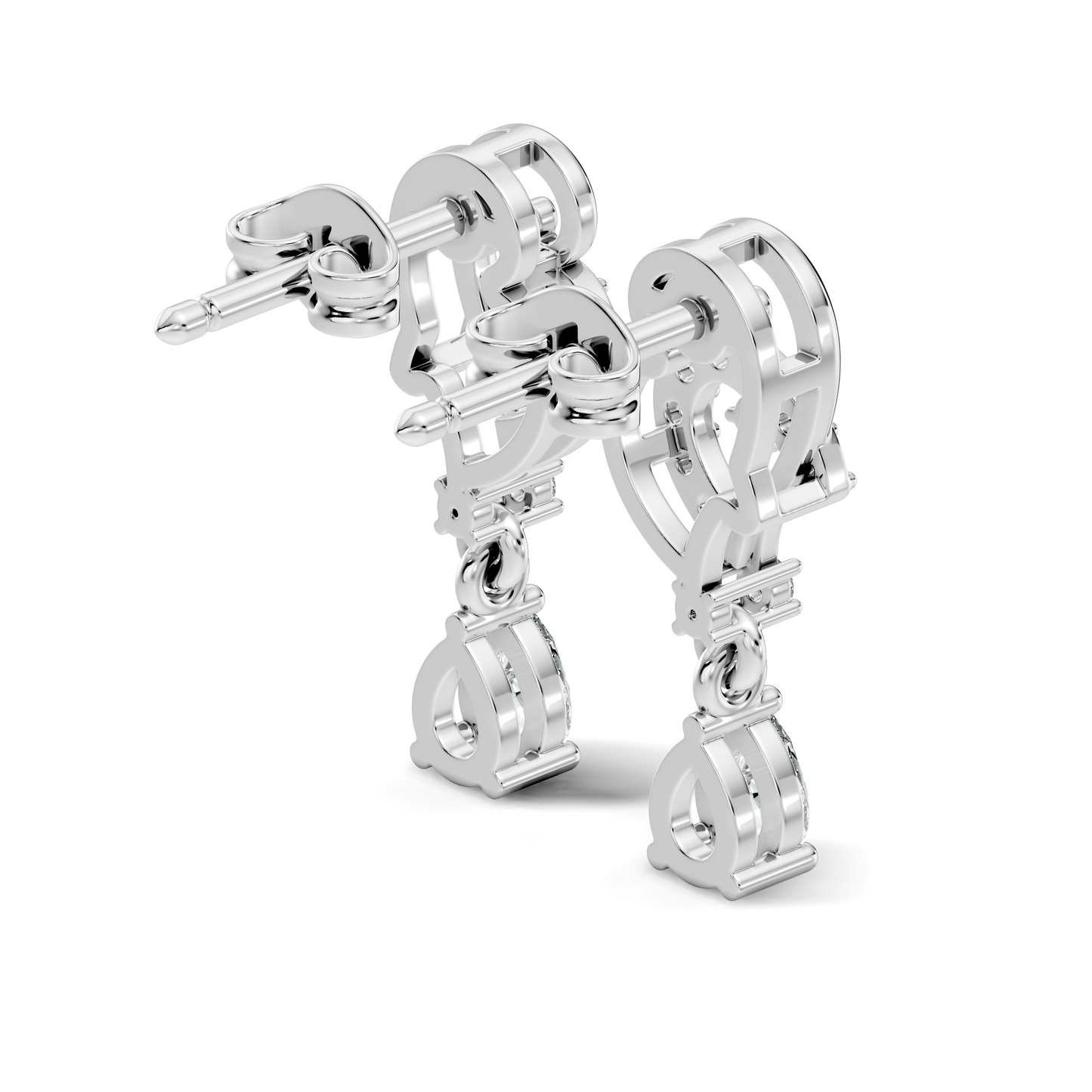 18k Solid White Gold Pear & Round Shape lab Grown Diamond Daily Wear Women Stunning Diamond Earrings