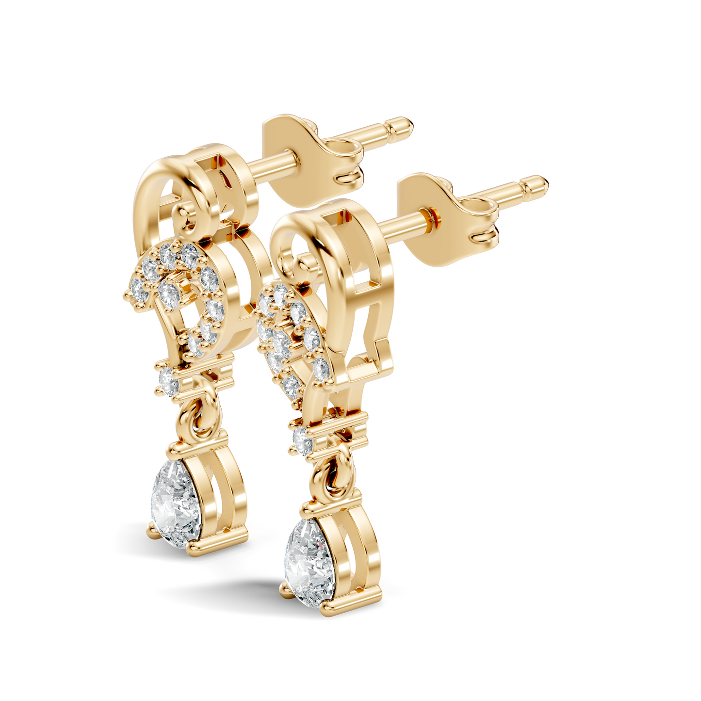 18k Solid White Gold Pear & Round Shape lab Grown Diamond Daily Wear Women Stunning Diamond Earrings