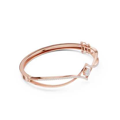 18k Solid White Gold Round Cut Lab Grown Diamond Ethical Bangle Bracelet - HIGHCARAT DIAMONDS