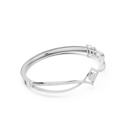 18k Solid White Gold Round Cut Lab Grown Diamond Ethical Bangle Bracelet - HIGHCARAT DIAMONDS