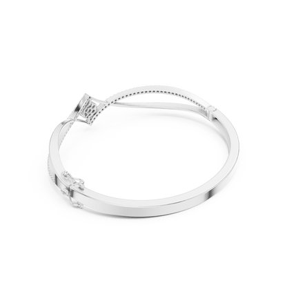 18k Solid White Gold Round Cut Lab Grown Diamond Ethical Bangle Bracelet - HIGHCARAT DIAMONDS