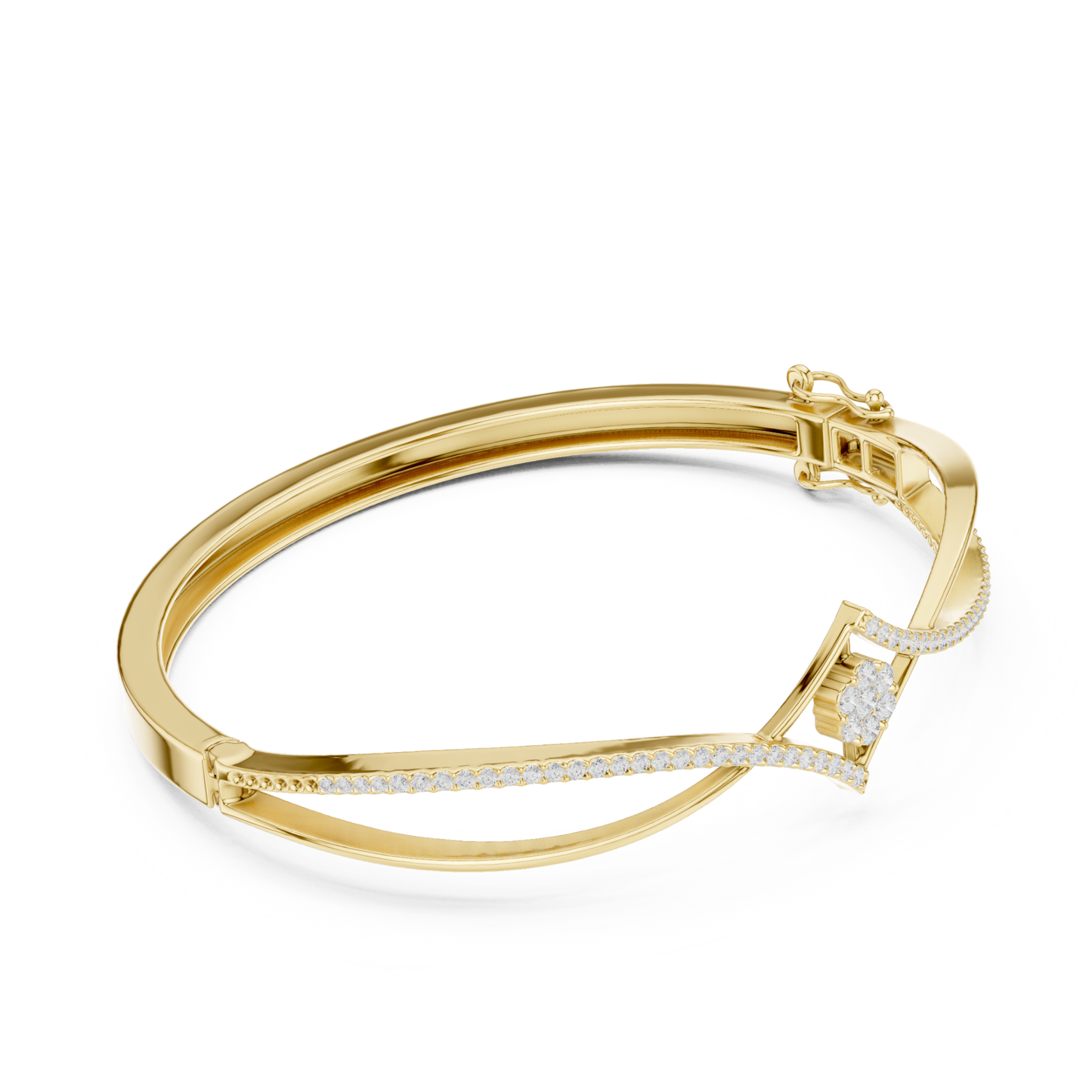 18k Solid White Gold Round Cut Lab Grown Diamond Ethical Bangle Bracelet - HIGHCARAT DIAMONDS