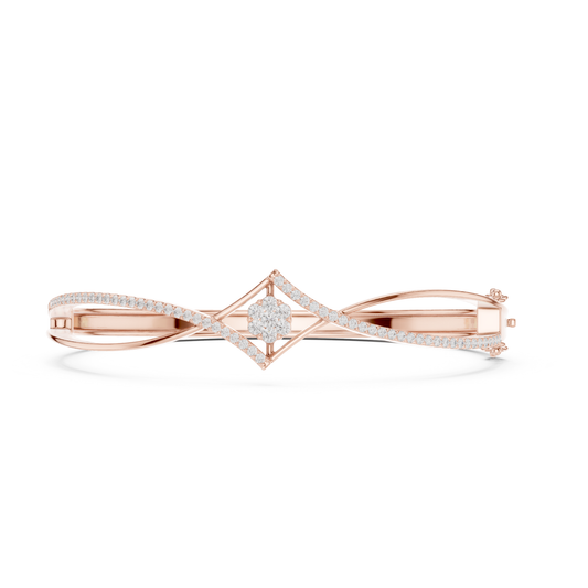 18k Solid White Gold Round Cut Lab Grown Diamond Ethical Bangle Bracelet - HIGHCARAT DIAMONDS