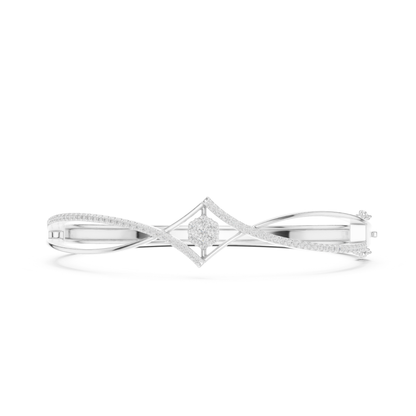 18k Solid White Gold Round Cut Lab Grown Diamond Ethical Bangle Bracelet - HIGHCARAT DIAMONDS