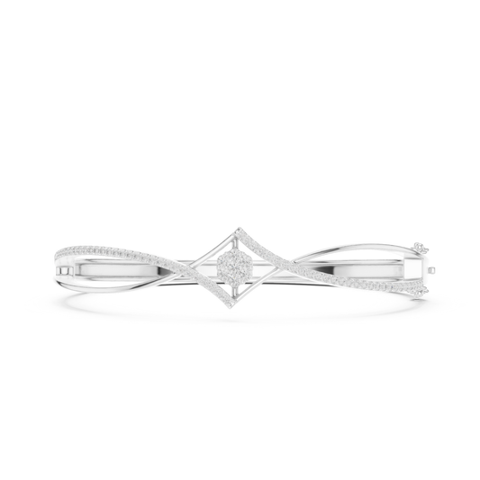 18k Solid White Gold Round Cut Lab Grown Diamond Ethical Bangle Bracelet - HIGHCARAT DIAMONDS