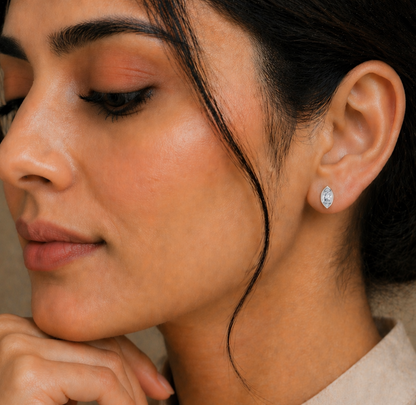 18k Solid Yellow Gold Marquise Cut 1.00CT Lab Grown Diamond Art Deco Dainty Bezel Set Stud Earring - HIGHCARAT DIAMONDS