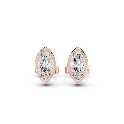 18k Solid Yellow Gold Marquise Cut 1.00Ct Lab Grown Diamond Art Deco Dainty Bezel Set Stud Earring - HIGHCARAT DIAMONDS