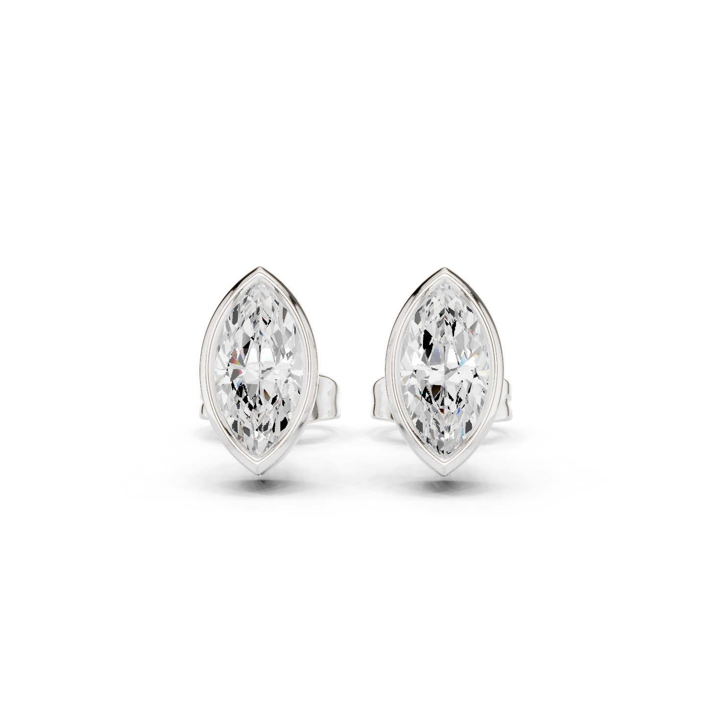 18k Solid Yellow Gold Marquise Cut 1.00Ct Lab Grown Diamond Art Deco Dainty Bezel Set Stud Earring - HIGHCARAT DIAMONDS