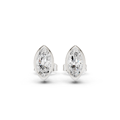 18k Solid Yellow Gold Marquise Cut 1.00Ct Lab Grown Diamond Art Deco Dainty Bezel Set Stud Earring - HIGHCARAT DIAMONDS