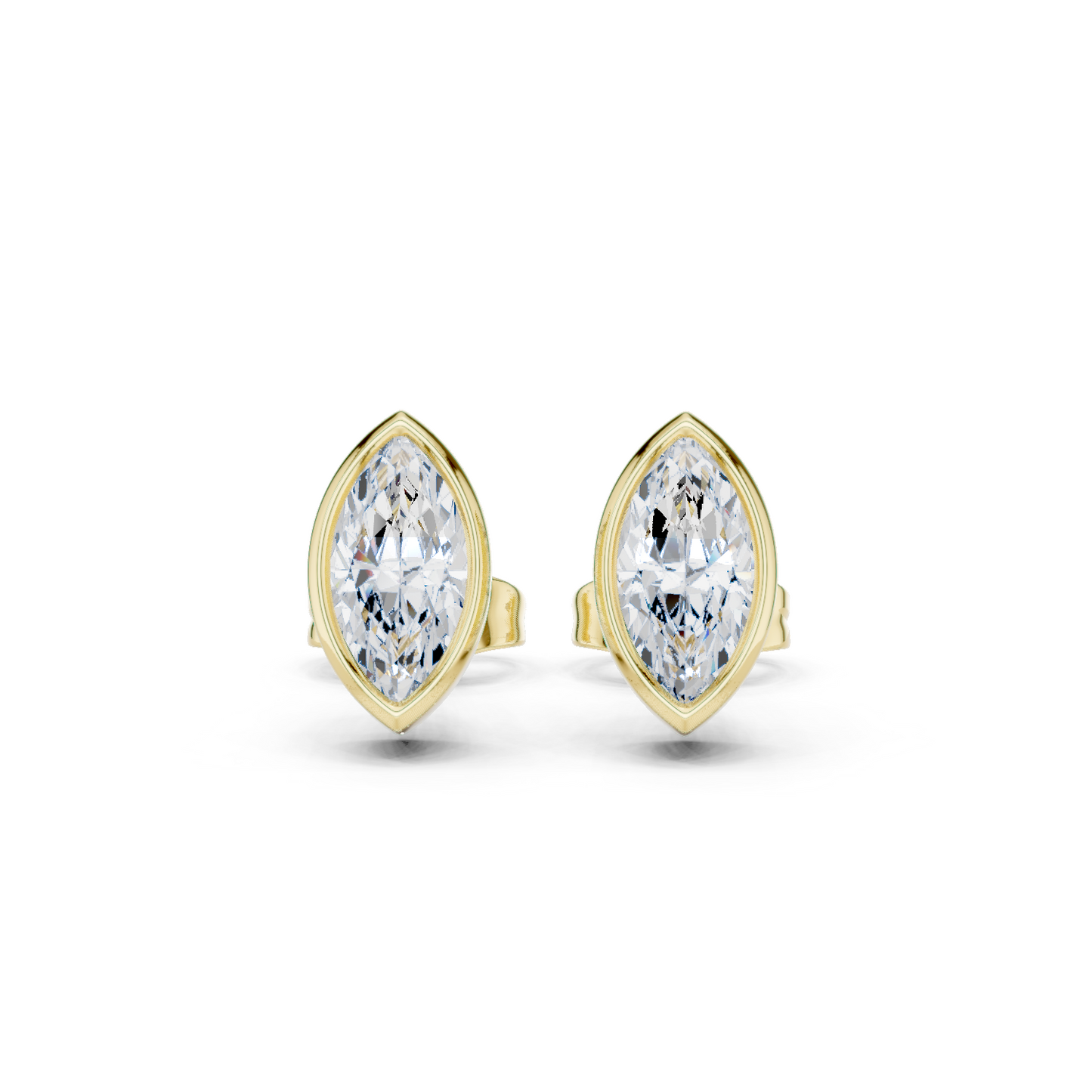 18k Solid Yellow Gold Marquise Cut 1.00Ct Lab Grown Diamond Art Deco Dainty Bezel Set Stud Earring - HIGHCARAT DIAMONDS