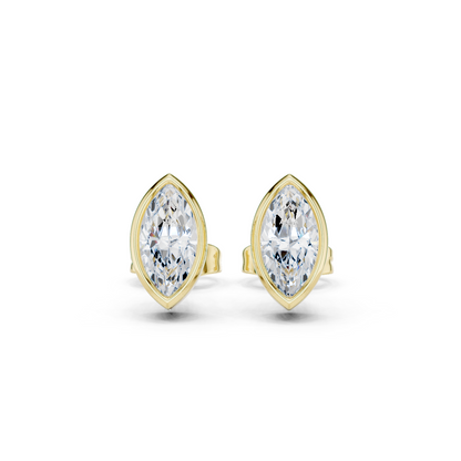 18k Solid Yellow Gold Marquise Cut 1.00Ct Lab Grown Diamond Art Deco Dainty Bezel Set Stud Earring - HIGHCARAT DIAMONDS