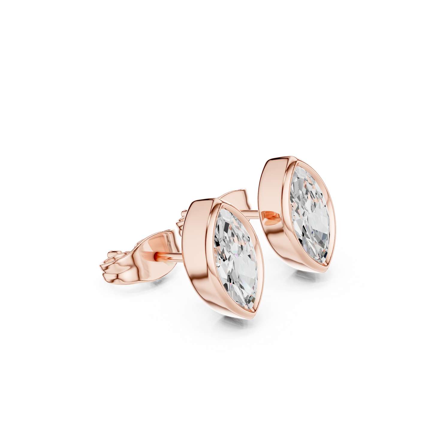 18k Solid Yellow Gold Marquise Cut 1.00Ct Lab Grown Diamond Art Deco Dainty Bezel Set Stud Earring - HIGHCARAT DIAMONDS