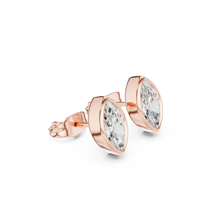 18k Solid Yellow Gold Marquise Cut 1.00Ct Lab Grown Diamond Art Deco Dainty Bezel Set Stud Earring - HIGHCARAT DIAMONDS