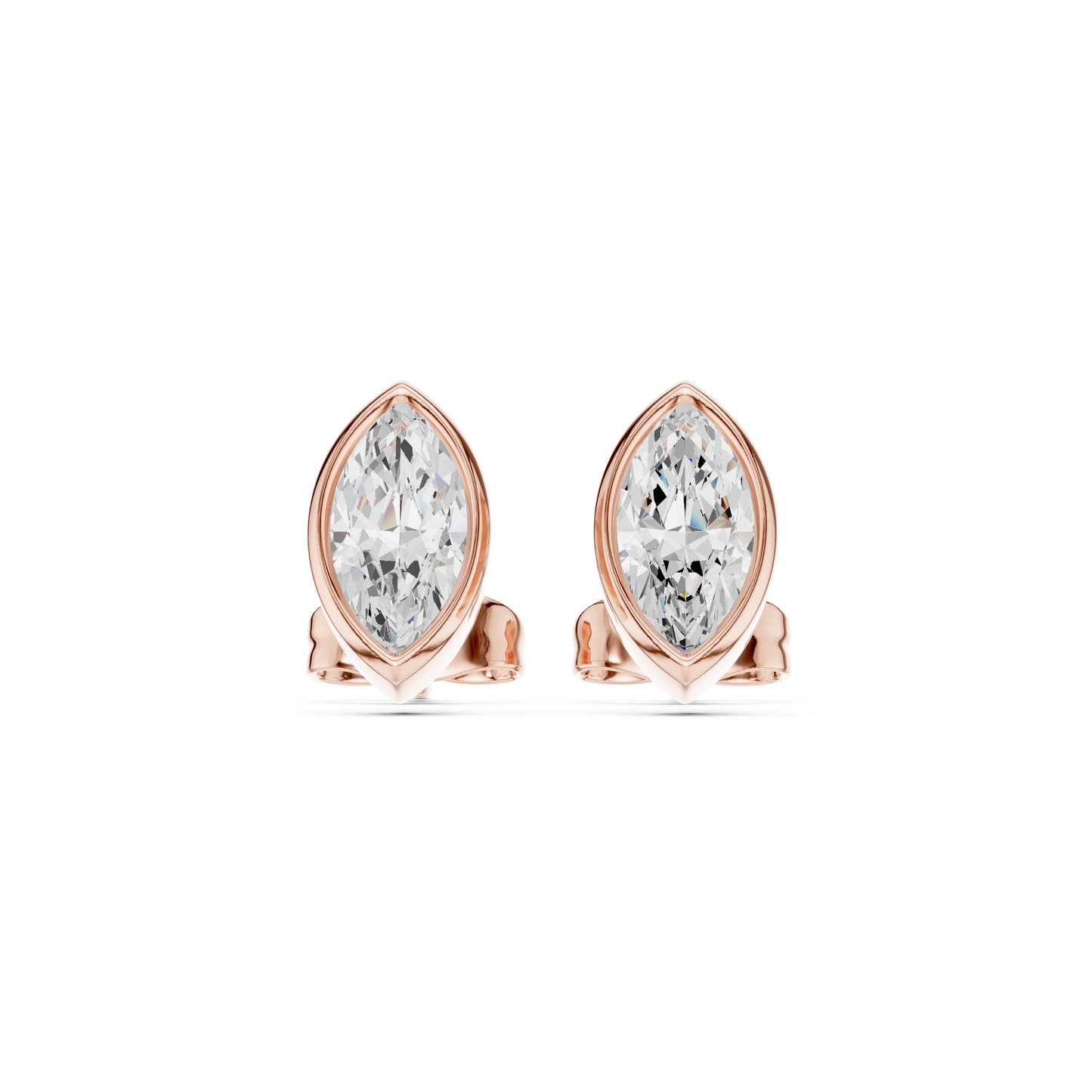 18k Solid Yellow Gold Marquise Cut 1.00Ct Lab Grown Diamond Art Deco Dainty Bezel Set Stud Earring - HIGHCARAT DIAMONDS