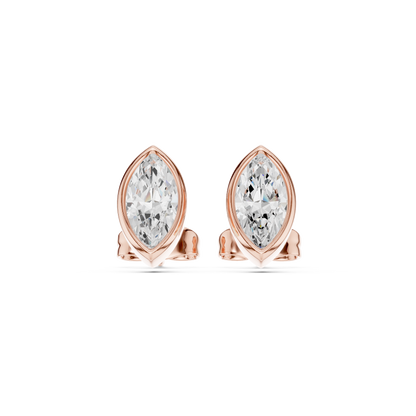 18k Solid Yellow Gold Marquise Cut 1.00Ct Lab Grown Diamond Art Deco Dainty Bezel Set Stud Earring - HIGHCARAT DIAMONDS