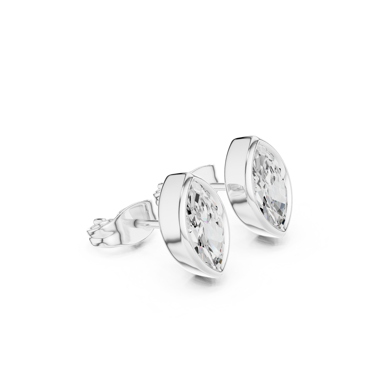 18k Solid Yellow Gold Marquise Cut 1.00Ct Lab Grown Diamond Art Deco Dainty Bezel Set Stud Earring - HIGHCARAT DIAMONDS