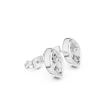 18k Solid Yellow Gold Marquise Cut 1.00Ct Lab Grown Diamond Art Deco Dainty Bezel Set Stud Earring - HIGHCARAT DIAMONDS