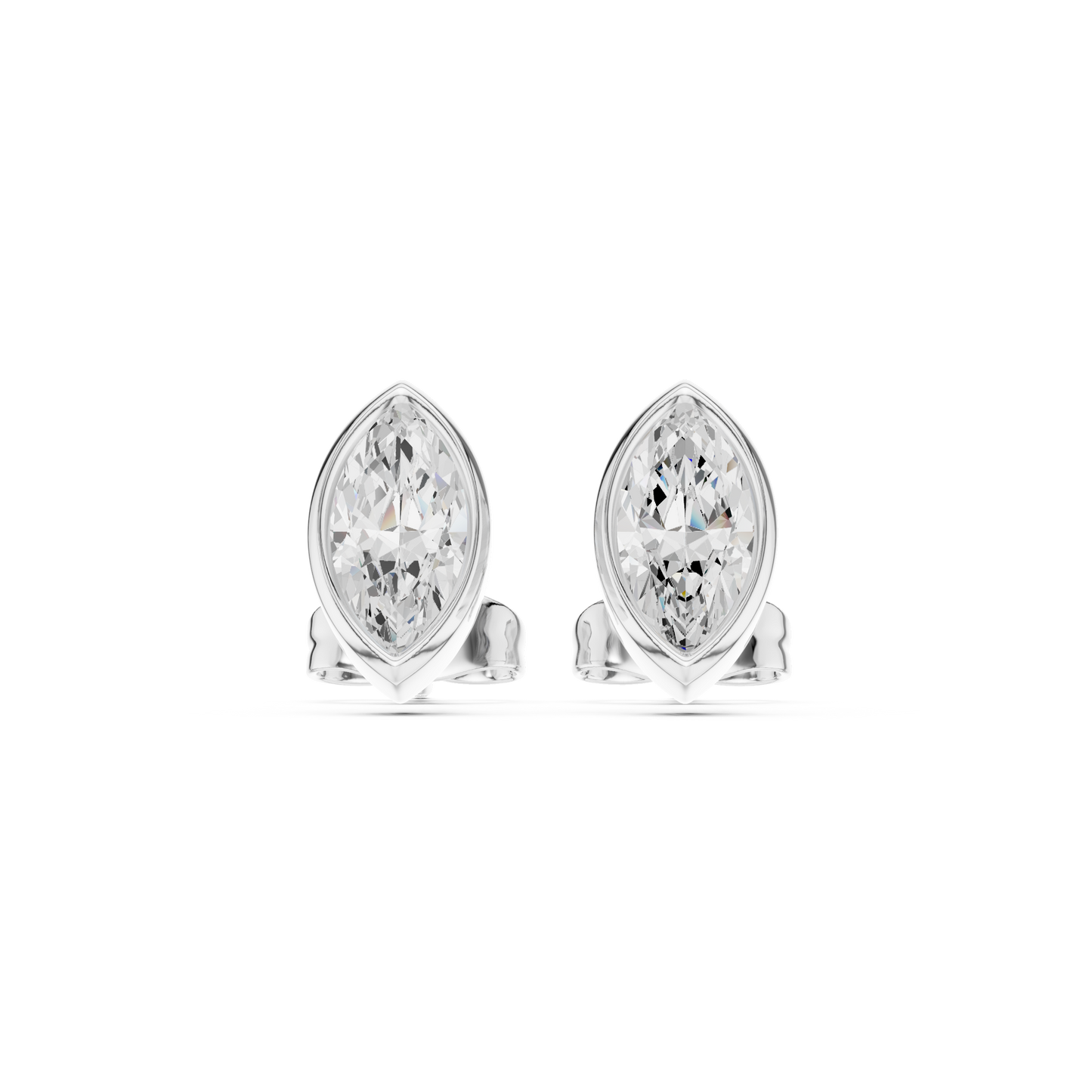 18k Solid Yellow Gold Marquise Cut 1.00Ct Lab Grown Diamond Art Deco Dainty Bezel Set Stud Earring - HIGHCARAT DIAMONDS