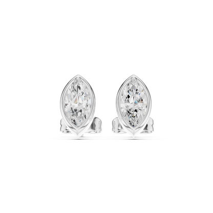 18k Solid Yellow Gold Marquise Cut 1.00Ct Lab Grown Diamond Art Deco Dainty Bezel Set Stud Earring - HIGHCARAT DIAMONDS