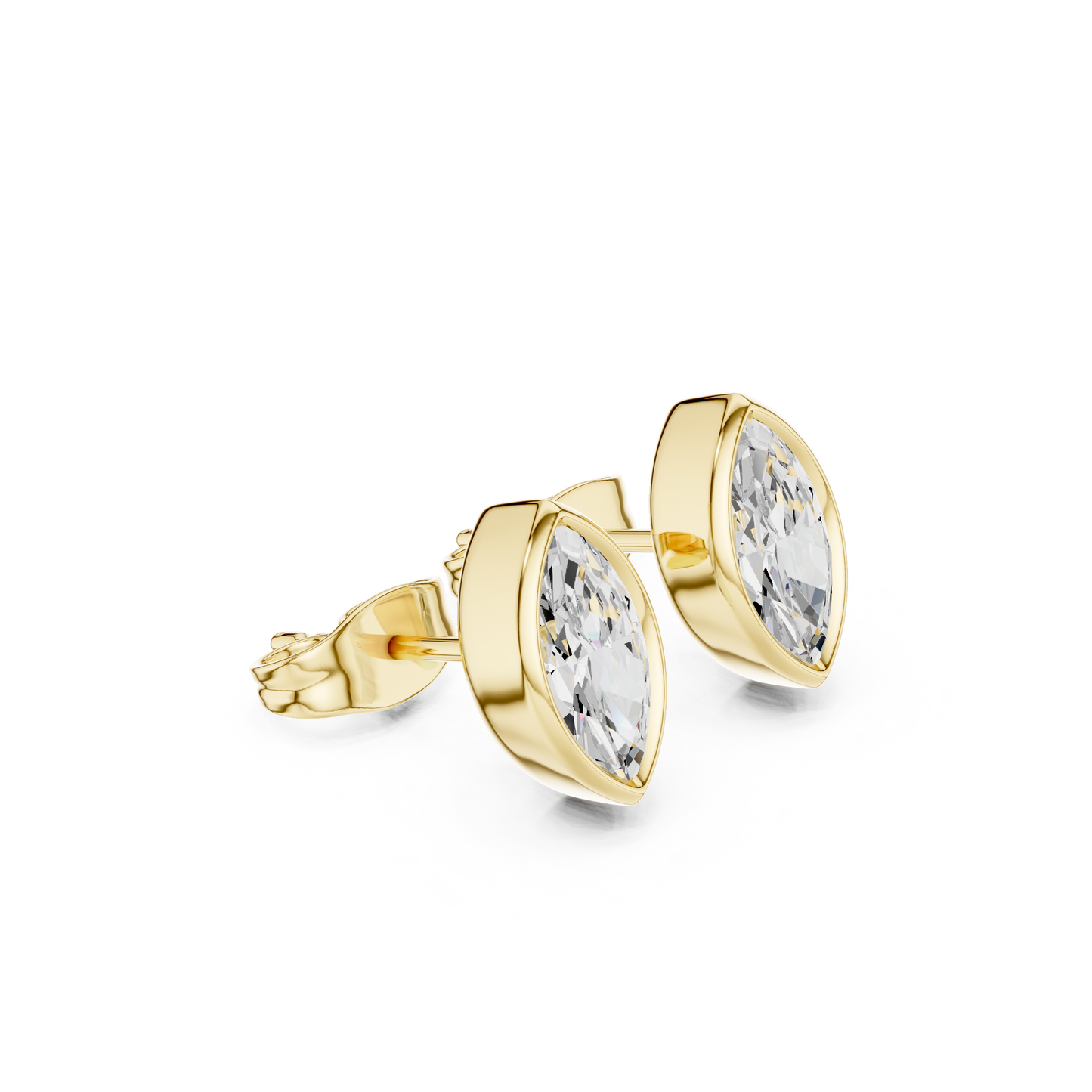 18k Solid Yellow Gold Marquise Cut 1.00Ct Lab Grown Diamond Art Deco Dainty Bezel Set Stud Earring - HIGHCARAT DIAMONDS