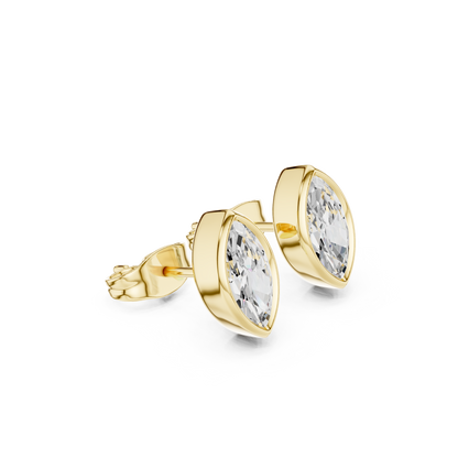 18k Solid Yellow Gold Marquise Cut 1.00Ct Lab Grown Diamond Art Deco Dainty Bezel Set Stud Earring - HIGHCARAT DIAMONDS