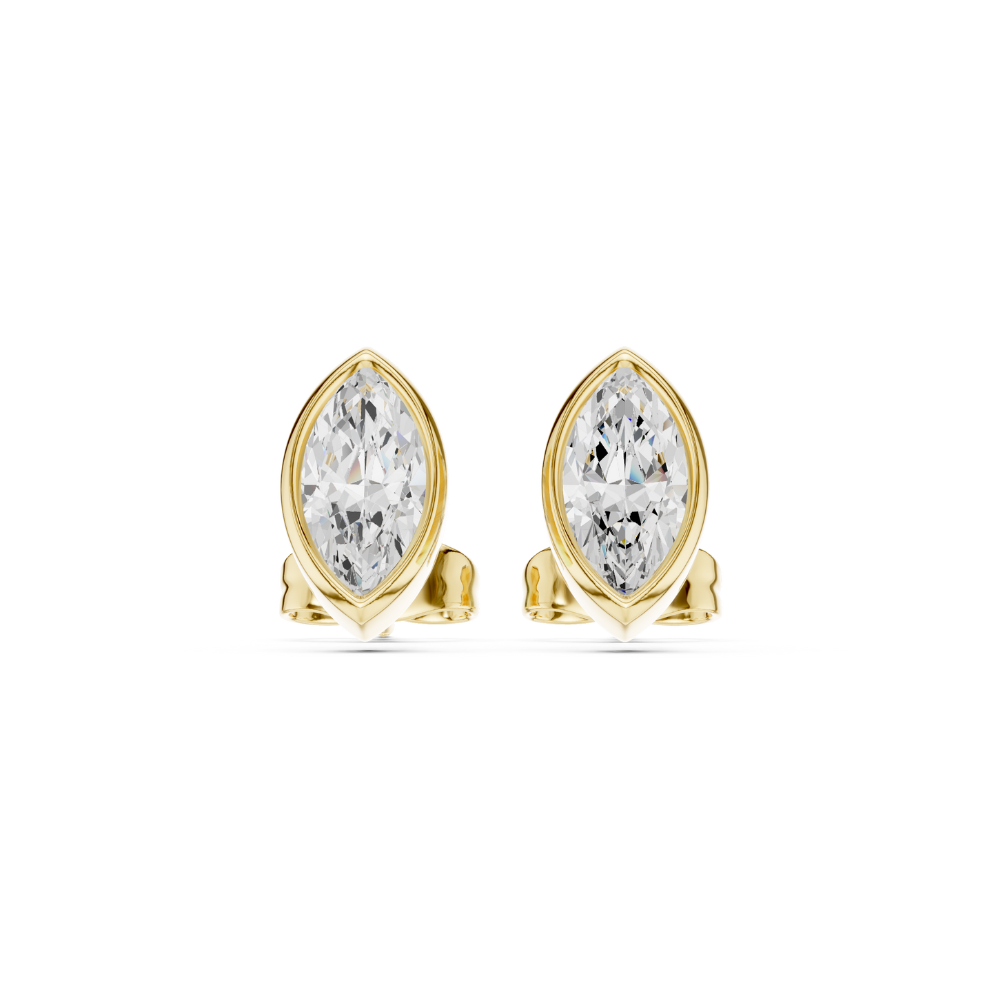 18k Solid Yellow Gold Marquise Cut 1.00Ct Lab Grown Diamond Art Deco Dainty Bezel Set Stud Earring - HIGHCARAT DIAMONDS