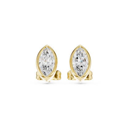 18k Solid Yellow Gold Marquise Cut 1.00Ct Lab Grown Diamond Art Deco Dainty Bezel Set Stud Earring - HIGHCARAT DIAMONDS