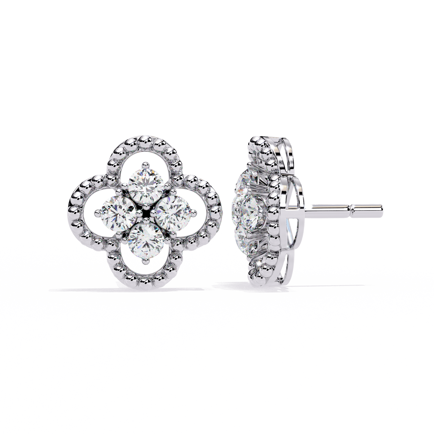 18k Solid Yellow Gold Round Cut Lab Grown & Natural Diamond Vintage Minimalist Screw Back Cluster Stud Earring - HIGHCARAT DIAMONDS